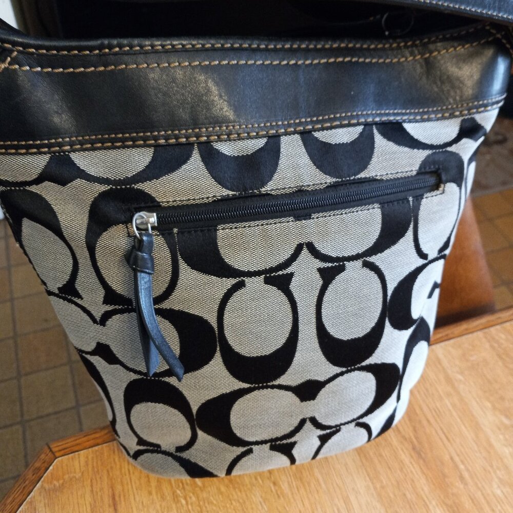 AUTH Coach Signature C Soho Canvas Leather Bucket Shoulder Bag Purse #F13358